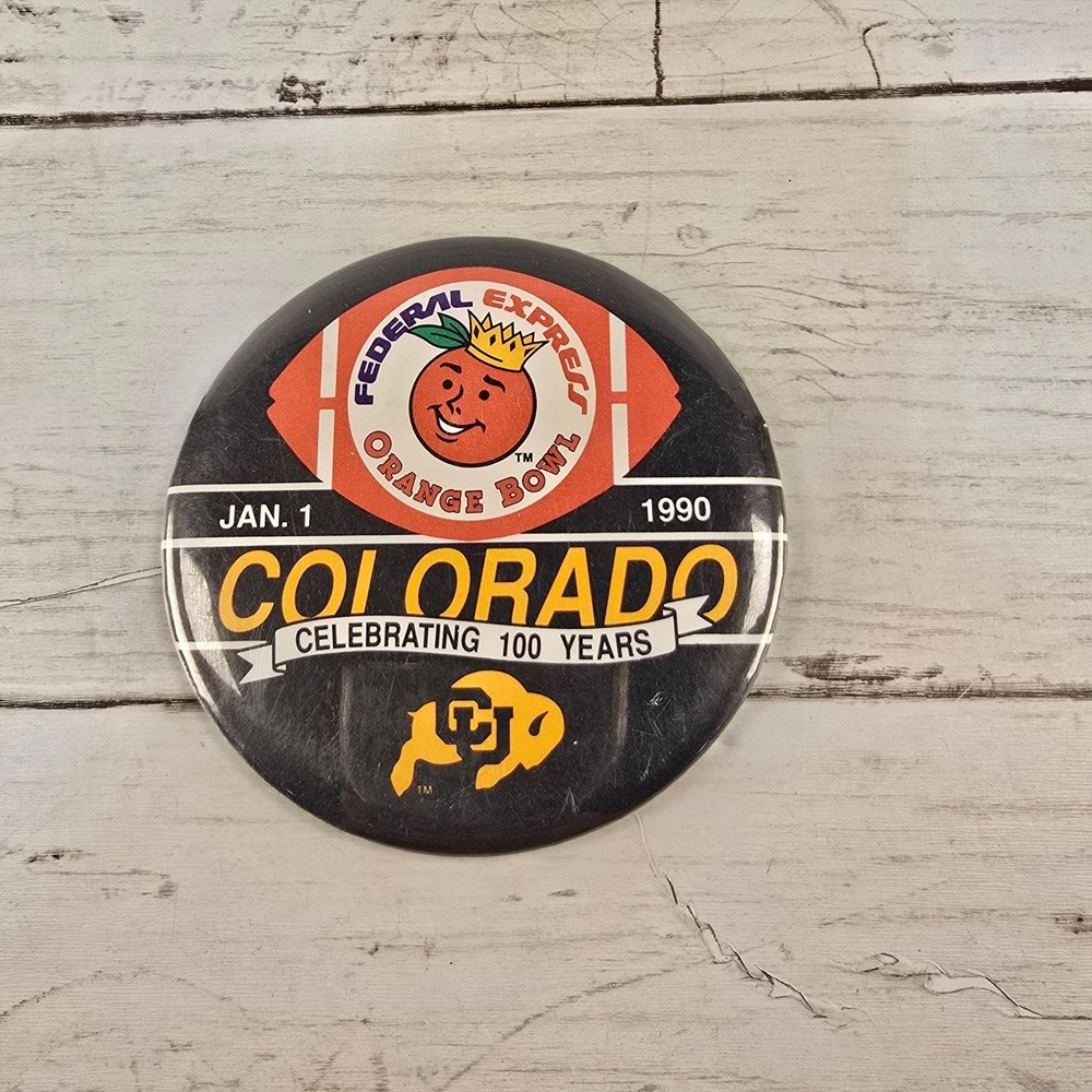 Vintage 1990 Orange Bowl Colorado Buffaloes 100 Years Pinback Button 3.5in